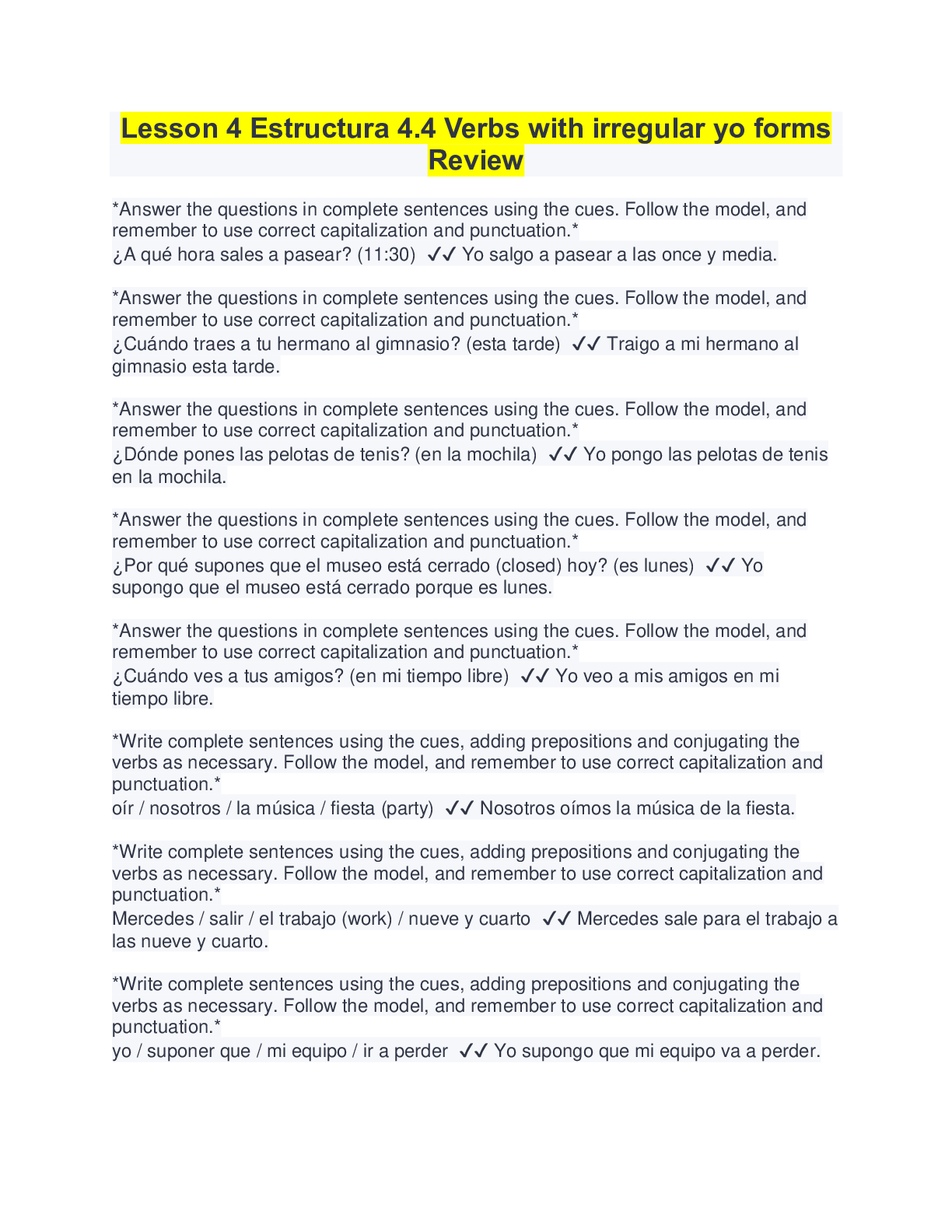Preview image of Lesson 4 Estructura 4.4 Verbs with irregular yo forms Review document